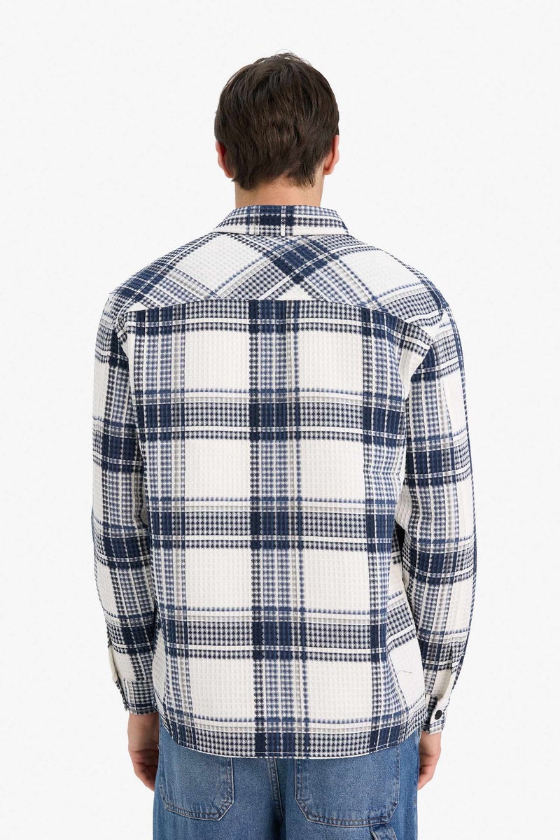 DeFacto Blue Man Relax Fit Long Sleeve Waffle Shirt Casual - Image 5